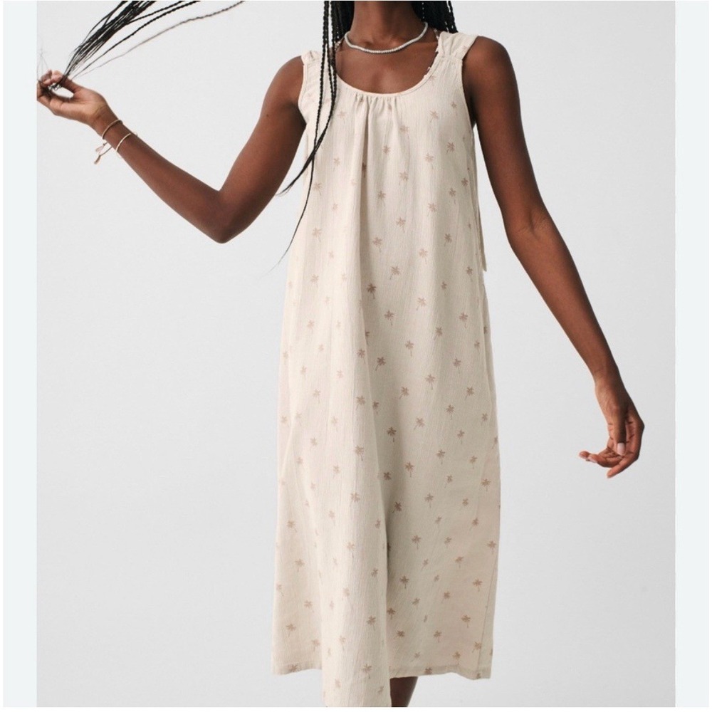 Faherty Dream Cotton‎ Gauze Sintra Cover Up Dress Size XXS Beige Palm Trees
